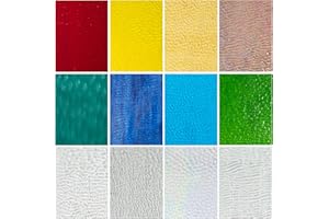 SELLINER 12 Stück Buntglas Blätter,10,2x15,2cm Geriffeltes Buntglas,Buntglas Zubehör für Buntglas Projekte Vielfalt Mosaik Glas Kunst Buntglas Verschiedene Kathedrale Glas für DIY Home Decoration