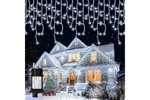 BUUDALA Luces de Navidad Exterior, 12.8+5M 400 LED Luzes Natal Exterior, 8 Modos Decoracion Navidad, IP65 Impermeable Cortina Luces con Temporizador, Función de Memoria para Fiestas Bodas Jardín, Blanco Frío