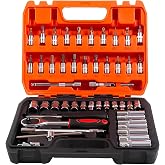 Lokma Anahtar Takımı 53 Par&ccedil;a Uzatma Kolu Mafsallı 1/4 Yıldız Hex Tork D&uuml;z Set Bits U&ccedil; Allen