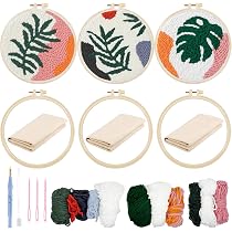 Allazone Kit De Broderie Punch Needle Cadre Carré Rose Et Blanc - Idéal Débutants Avec Motifs Fleurs