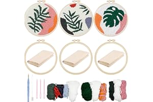 Allazone 3 Pz Kit de Arranque Punch Needle, Kit de Bordado con Aguja Perforada con Patrón de Hojas Verdes para Adultos Principiante, Herramientas de Enhebrador para Perforar Aguja