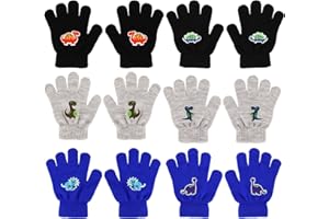QKURT 6 Paires de Gants Magiques Extensibles pour Enfants de 5 à 13 Ans - Gants d'Hiver à Doigts Colorés, Tricotés et Chauds pour Port Quotidien en Extérieur