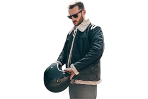 Texpeed Mens Leather Jacket Genuine Warm Winter Fur Coat - Biker Motorbike RAF Aviator Flight Bomber B3 Pilot Design Beige Fur - XL