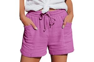 QIXIU Short Femme,Bermuda Femme，Short Lin Sport été Chic Large Fluide Shorts, Shorts et Grande Taille Élastique Short avec Poches Casual Randonnée Jogging Pantalon Court