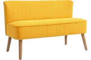 ‎HOMCOM HOMCOM Sofa 2 Sitzer Couch, Kleine Loveseat mit Cord-Optik Modern Polstersofa für Wohnzimmer, Schlafzimmer, kleinen Raum, Gelb 117 x 56,5 x 77 cm