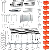 Faankiton 144Pcs Assorted Pegboard Hooks, Pegboard Hooks, Pegs Locks, Pegboard Containers with Hooks Sets Perforated Board Or