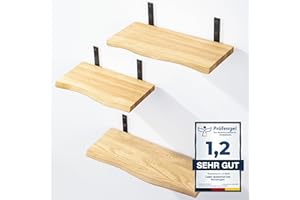 ‎LAMO LAMO Manufaktur 3 Stück Wandregal Holz 42/36/30cm | Schweberegal Massiv 100% Echtholz | Hängeregal für Wohnzimmer, Schlafzimmer, Küche, Büro, Badezimmer | Wandregale Set 1 Baumkante Farbe: Natur