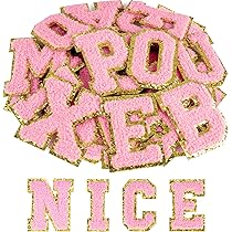 Morcheiong Zelfklevende chenille-letterpatches A-Z, opstrijkbare letters voor kleding, stof, schoenen en tassen, 26 stuks (lichtroze