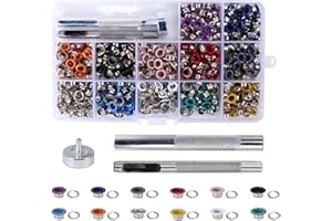 HO2NLE 540 Sets Ösen Set 5mm Ösenzange mit Ösen 12 Farben Metallösen Grommet Werkzeug Kit mit 3 Tüllen Einstellwerkzeug Planenösen für Planen Leder Gürtel Schuhe Kleidung DIY Handwerk
