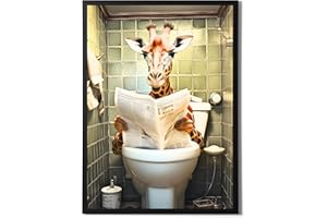 State Media Vision Giraffe on the Toilet Poster - Bathroom Wall Art - Animal Home Decor - Variety of Sizes (Giraffe in Toilet, A3 Black Framed)
