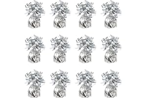 SPARKLES PARTYWARE Foil Balloon Weights for Helium Balloons in Silver Foil - 12x 160g Heavy Balloon Weights Birthday Party Wedding Celebration Décor with Tassles