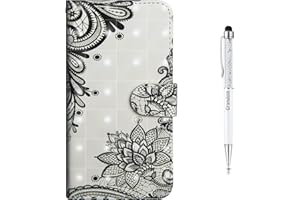 Grandoin Funda iPhone 6S/ 6, Carcasa Piel Funda Protectora Slim Folio Cartera Carcasas Tapa movil Case PU Cuero impresión Flip Libro Leather Wallet para Apple iPhone 6S / iPhone 6 4.7" (Encaje Negro)