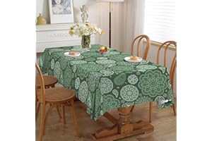 iEvery Green Paisley Tablecloth Rectangular Wipe Clean Table Cloth Polyester Waterproof Circular Table Cover Wipeable for Home Dinning Kitchen Garden Picnic Patio Party Outdoor, 140x180cm