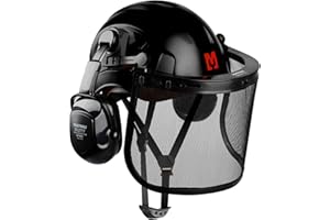 Mustbau Chainsaw Safety Helmet, Protective Helmet with Earmuffs and Mesh Visor, 53 to 63 cm Adjustable Headband Suitable for Forestry, Construction, Work