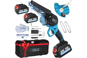 DETLEV PRO Mini Motosega a Batteria per Potatura con 8000mAh Batterie, 6 Pollici Motosega da Potatura con Blocco di Sicurezza e Sistema di olio automatico per il Taglio del Legno Giardini-Blu