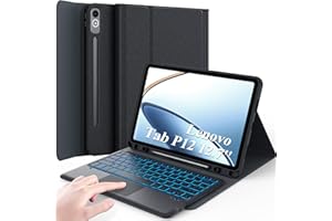 ‎EARTO Earto Lenovo Tab P12 Tastatur, Smart Touchpad, Abnehmbare Magnetische Tastatur mit Hülle für Lenovo Tab P12 12.7 Zoll 2023, 7-Farbige Beleuchtung, Deutsches QWERTZ-Layout, Schwarz