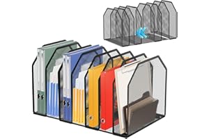 BUTORY Organisateur de Bureau Vertical Porte-Revues en Maille Métallique 7 Compartiments Porte-Documents de Bureau Porte Dossiers Largeur Ajustable Aupport pour Magazines à Domicile et Lieu de Travail noir