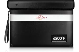 Vailoin Pochette Anti feu - Résistante 2800℃ - Certification UL94 V-1 - Sacs de Rangement Ignifugés et Étanches - pour Les Documents A4, l'argent Liquide, Les Photos, Etc.(35x25cm,Noir)