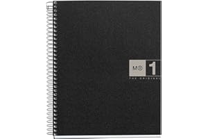 Miquelrius - Cuaderno A5, 80 hojas de 70 g/m², 1 banda de color, Libreta cuadriculada 5 mm, 2 taladros, Cubierta flexible de polipropileno, Notebook The Original, Color Negro/Gris