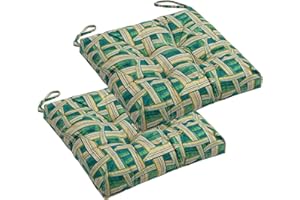 Makimoo 2-Pack Outdoor/Indoor Wicker Patio Seat Cushion Pad with Ties - Weather Resistant, Decorative Dining Chair Cushion, 42 x 42cm (Green Plaid)