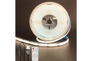 Clearhill 5V 8mm bredd USB COB LED-remsa med fjärrkontroll dimbar, naturvit 4000K, 320 LED/m, 8W/m, CRI90, 3 m, elektropläter