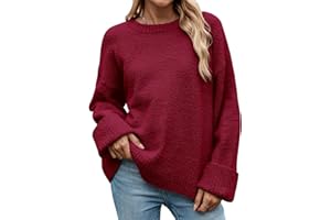 heekpek Jersey Mujer Invierno Otoño Cuello Redondo Suave Jersey de Punto Cálido Sweater Mujer de Felpa Jersey Mujer Talla Grande