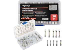 Glassäkring 50-pack 6x20 6x30 mm – europeisk typ 12V 24V kit | För bil motorcykel och båt – Snabb utlösning – Förvaringsask m