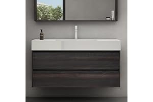 doporro Mobile Bagno Sospeso Mobiletto Sottolavabo da 120 cm Marrone Scuro con Lavabo Integrato, Set Mobili Include Lavandino in Marmoresina e 2 Cassetti Soft Close Montaggio a Parete Serie Deep