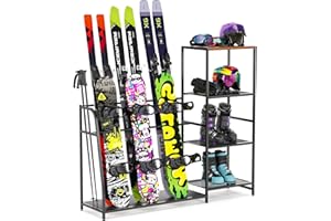 YSJWAER Ski-Snowboard Storage Rack Holder - Freestanding Ski Equipment Organizer Snowboard Boot Stand Garage Gear Storage