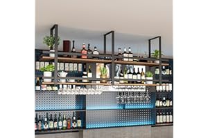 DSVONAUS Soporte para Copa de Vino Colgante Botellero - Botellero de Techo con Portabotellas, Soporte de Botella de Vino Colgante Industrial de 2 Capas, para Cocina de Bar Cafetería (200×30×80cm, Negro)
