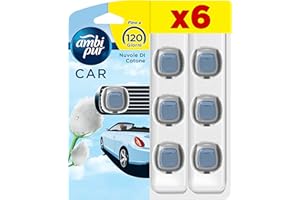 FEBREZE Ambi Pur Profumatore Auto, 6 Deodoranti Auto, Fragranza Nuvole di Cotone, Elimina Odori, Facile da Agganciare, Fino a 120 giorni di Profumo per Deodorante, Usa e Getta