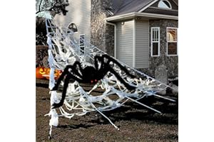 DIYDEC Giant Halloween Spider Web Decoration, 59’’ Halloween Hairy Spiders Props 197’’ Huge Spider Web 40g Spider Stretch Cobwebs 100pcs small Fake Spiders for Halloween Decoration Outdoor Indoor Yard