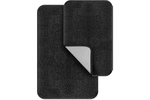 ‎DIGIROOT Digiroot Badezimmerteppich Set 2 teilig Badematte rutschfest waschbar Badteppich saugfähig und schnell trocknend Duschvorleger schwarz Garnbüschel-Material sehr weich 40 x 60 cm 50 x 80 cm