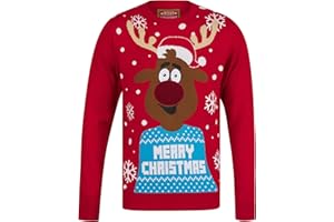 kraftd Men's Christmas Jumper Xmas LED Light Up Sweatshirts Long Sleeve Crew Neck Reindeer Pullover Sweater Top | Funny Jumpers | Ugly Sweatshirts | Novelty Knitwear