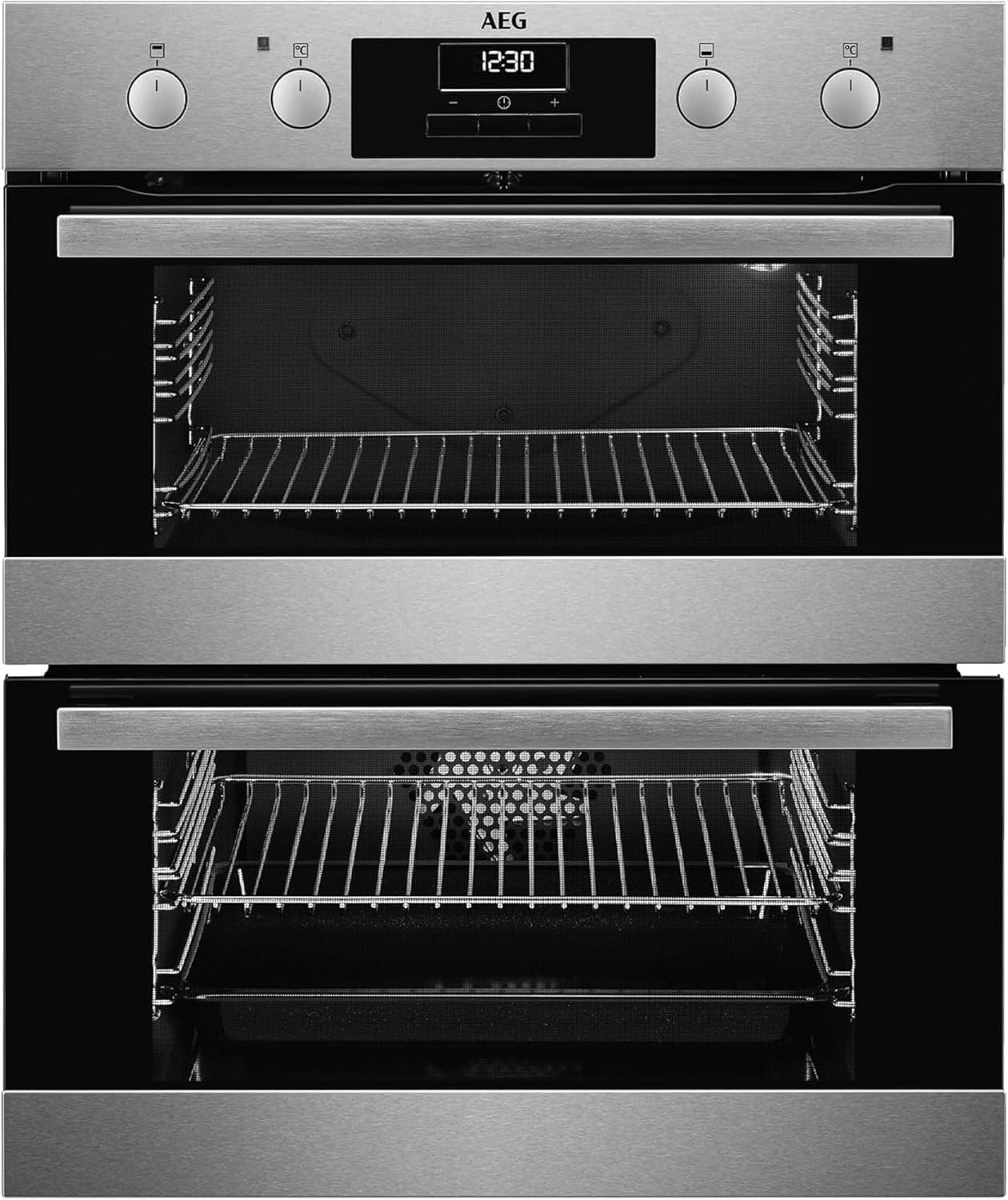 AEG 6000 Series Built Under Electric Double Oven, SurroundCook DUB331110M, 45L Capacity, Multilevel Cooking, Anti-fingerprint, LED Display, Catalytic Cleaning, Stainless Steel, 720x600x550mm, Class A