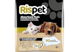 RISPET Hygienische Matten für Hunde, 90 x 60 cm, hohe Saugfähigkeit mit Geruchskontrolle, 14 Stück