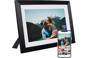 VONDRA Marco de Fotos Digital WiFi Moldura Digital en Madera Natural 32GB Digital Photo Frame Pantalla Táctil IPS 10.1” Rotación Auto Soporte USB/SD Marco Digital Comparte Fotos con Frameo (Negro)