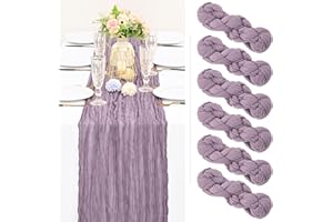 Showgeous 6 Pack Purple Cheesecloth Table Runner Gauze Table Runner 90 x 300cm Long Semi-Sheer Table Runner Boho or Rustic Wedding Table Decor for Wedding Decor Arch Draping Bridal Shower Party