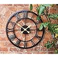 Homezone Large Outdoor Wall Clock 50cm Roman Numeral Black Indoor Outdoor Clock Clock Face With Gold Hands - Large Skeleton Garden Clocks Outdoor Waterproof Quartz Battery Operated
