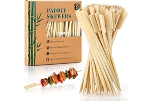 Aodaer 100 Pieces Bamboo Paddle Skewers 15CM Natural Wooden Cocktail Sticks BBQ Skewers Food Picks for Barbeque, Kebabs, Cocktails Buffet Party