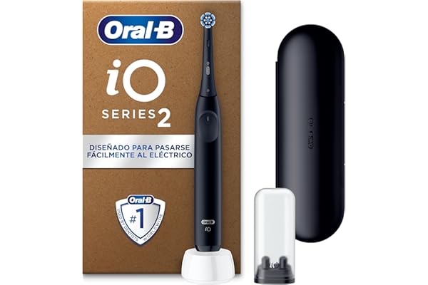 Oral-B iO 2 Cepillo de Dientes Eléctrico Negro Noche, 1 Cabezal, 1 Estuche De Viaje, 1 Soporte de Recambios de Viaje, 3 Modos De Cepillado, Sensor De Presión y Temporizador, Diseñado por Braun