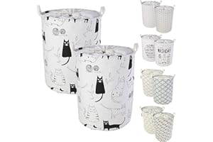 LessMo Cesto Portabiancheria con Coulisse, Cesto Portabiancheria Pieghevole, Lino Rotondo in Cotone Impermeabile, [2 Pezzi, Spessore 17,7 "/ Medio]