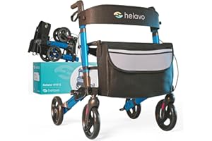 Helavo deambulatore per anziani pieghevole in alluminio con seduta schienale - freni rollator leggero 4 ruote - girello pieghevole per interni ed esterni supporto fino a 136 kg
