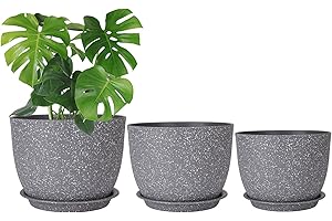 CSYY 25/23/20cm Plant Pots Indoor, Large Plastic Plant Pots, Flower Pots Outdoor Self Watering Indoor Plant Pot with Drainage Holes and Tray, Plastic Planter for Garden House Plants(Grey)