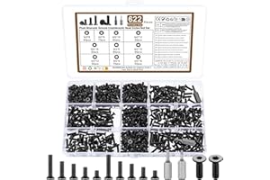 QJKEJI 620 Vis M3 Hex/Torx (6-16mm), Boulons à Tête Fraisée Acier Carbone 10.9 pour Meuble/Électronique - Noir