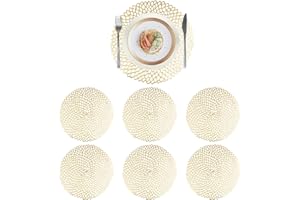 XiYee Set di 6 Tovagliette Rotonde Lavabili in PVC Antiscivolo Resistenti al Calore per Isolanti Cucina Ristorante Tavolo da Pranzo, 38 cm (A)