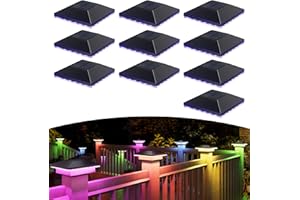 JACKYLED Solar Post Lights RGB—IP54 Waterproof LED Deck SolarFence Lights, Fits 4x4 to 5x5 Posts (7.3–10.5cm), Auto On/Off, 800mAh, Dusk to Dawn Multi-Colour Lighting for Yard, Patio, Garden (8pack)
