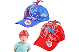 Newtic 2PCS Casquette Spiderman, Spiderman Casquette de Baseball Enfants, Réglable Casquette de Baseball, Été Soleil Protection Casquette de Baseball, âgés de 2 à 7 Ans, Bleu+Rouge
