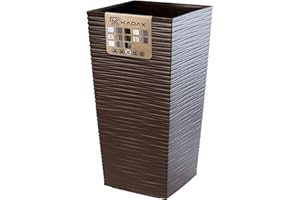 KADAX Donica na kwiaty z tworzywa sztucznego, doniczka na rośliny do użytku wewnątrz i na zewnątrz, do ogrodu, na balkon, imitacja rattanu (57 cm wysokości, mokka)