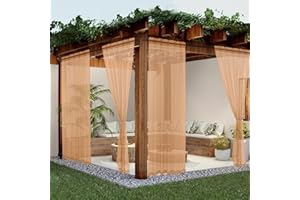 Youleyar Sheer Outdoor Curtains for Patio Waterproof 2 Panels Linen Look Rod Pocket Indoor Beige Voile Curtain for Living Room, Bedroom, Porch, Pergola, Cabana, Gazebo(52x84 Inch, Beige)